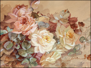 Obraz, Róże, Malarstwo, Franz Bischoff, Kwiaty