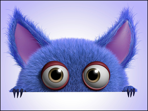 Niebieski stworek z dużymi uszami i oczami w grafice 3D
