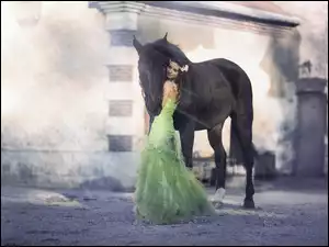 Promienie, Koń, Kobieta, Sukienka