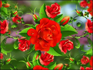 Grafika 2D, Kwiaty, Czerwone, Róże