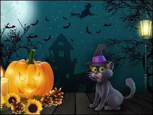 Latarnia, Halloween, Kot, Dynia