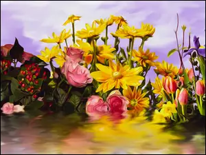 Bukiety kwiatów w wodzie