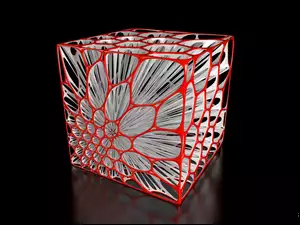 Czerwono-biała kostka z dekoracyjnym kwiatem w 3D