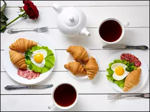Herbata, Róża, Rogaliki, Śniadanie, Jajka