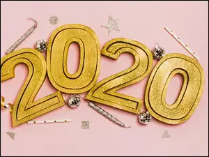 Rok, Cyfry, Gwiazdki, Nowy, Świeczki, Bombki, 2020