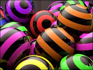 Kolorowe pasiaste kule w grafice 3D