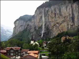 Wodospad, Lauterbrunnen, Las, Góry, Panorama