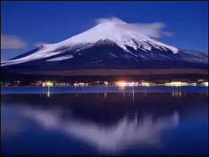 Japonia, Noc, Fuji, Góra, Jezioro
