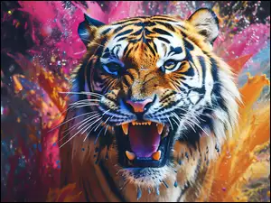 Ryczący tygrys w kolorowej grafice