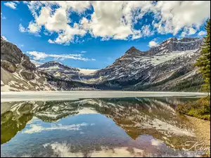 Jezioro, Bow Lake, Kanada, Góry, Park Narodowy Banff, Odbicie, Drzewa