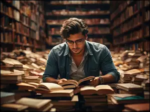 Książki, 2D, Czytający, Mężczyzna, Biblioteka