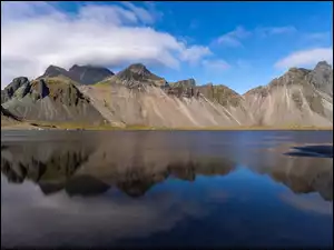 Morze, Islandia, Vestrahorn, Góry, Odbicie