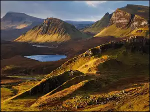 Jezioro, Wzgórza, Wyspa, Szkocja, Z Quiraing, Skye