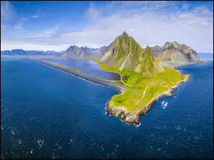 Góra Vestrahorn, Morze, Góry, Islandia, Góra Krossanesfjall