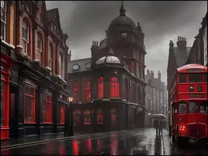 Domy na ulicy deszczowego Londynu