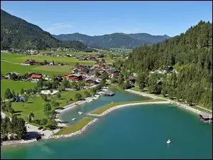 Achensee, Tyrol, Dolina, Wioska, Góry, Jezioro, Archenkirch, Lasy
