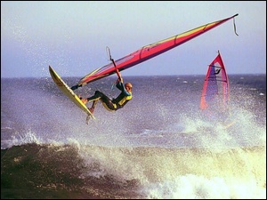 Windsurfing, fala, deska, morze