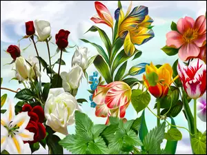 Graficzne kolorowe kwiatki