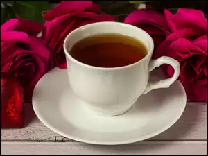 Róże, Herbata, Filiżanka, Serce