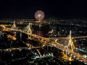 Miasto, Most, Bangkok, Tajlandia, Nocą