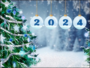 Bombki, Święta, Choinki, Data, Nowy Rok, Śnieg, Grafika, 2024