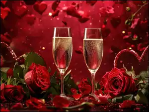 Dwa kieliszki szampana na Walentyki
