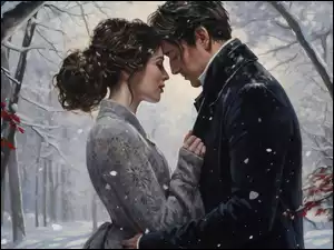 Zakochana para w zimowym lesie