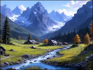 Krajobraz alpejski w grafice