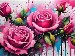 Róże, Malarstwo, Kwiaty