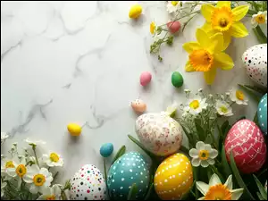 Wielkanoc, Kwiat, Żonkile, Pisanki