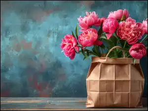 Różowe, Papierowa, Piwonie, Kwiat, Torba
