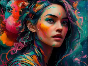 Kolorowa twarz kobiety na kolorowym tle