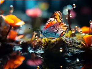 Rośliny, Grafika, Motyl, Kolorowy, Kamień