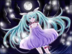 Vocaloid, Księżyc, Miku Hatsune, Suknia