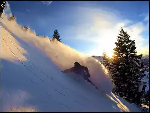 Snowbording, śnieg, deska, snowboardzista
