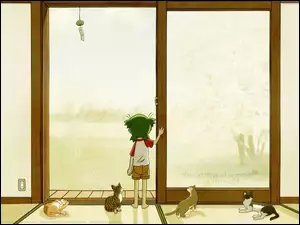 szklane, Yotsubato, drzwi, koty