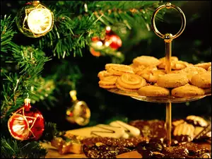 Boże Narodzenie, Ciastka, Choinka, Bombki