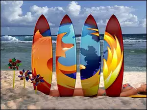 Surfingowe, Mozilla, Plaża, Firefox, Deski