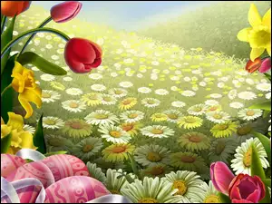 Kwiatki, Jaja, Kolorowe, Wielkanocne, Wiosenne, Malowane