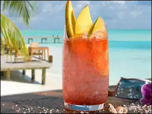 Pomarańczowy, Morze, Drink, Plaża