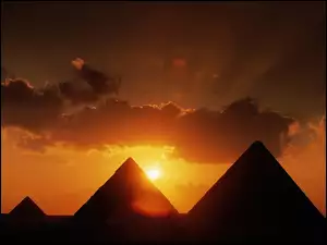 Piramidy, Chmury, Zachód, Słońca