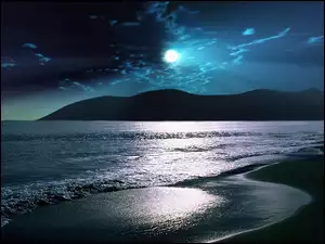Księżyc, Plaża, Morze