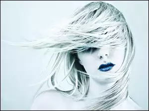 Kobieta, Usta, Włosy, Niebieskie