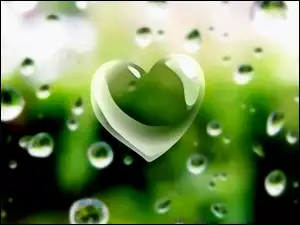 Zielone, Deszczu, Serce, Krople