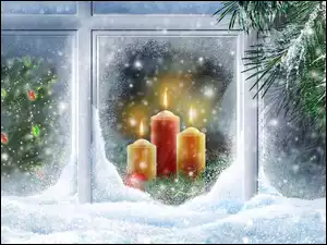 Okno, Boże, Świeczki, Narodzenie, Choinka