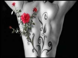 Plecy, Róży, Tatuaż, Gałązka