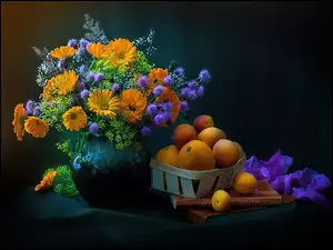 Owoce, Wazon, Kwiaty