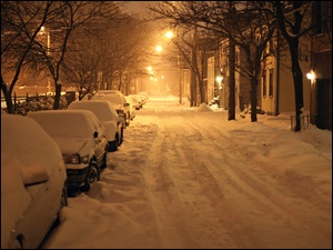 Zima, Śniegiem, Miasto, Pokryte