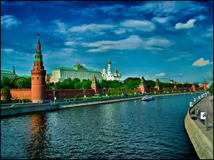 Rzeka, Moskwa, Czerwony, Kreml, Mur