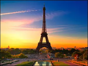 Wieża Eiffla, Francja, Zachód, Paryż, Słońca